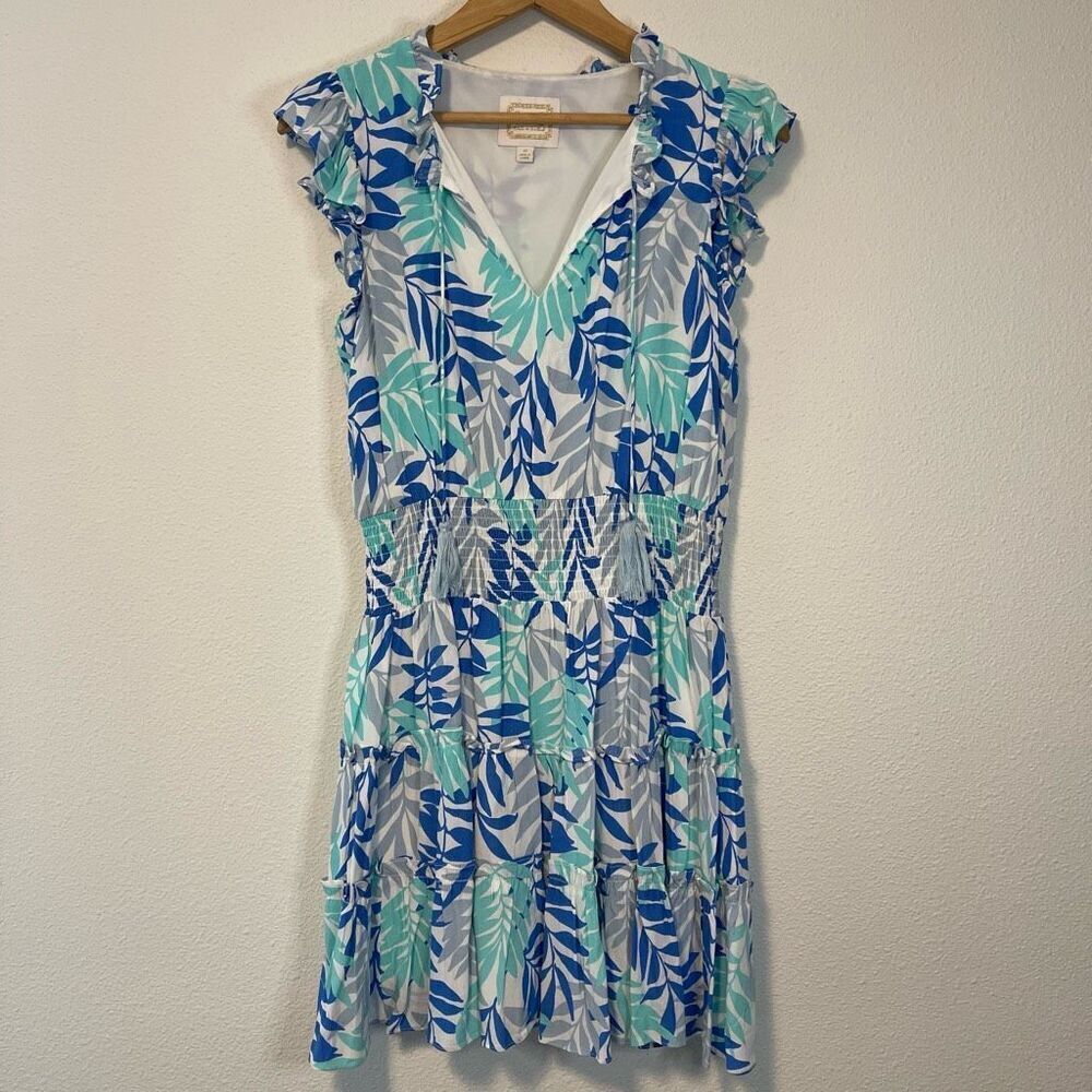 Sail to Sable STD Palm Leaf Ruffle Neck Dress With Tassels Size Medium
